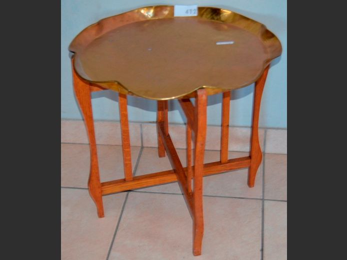 OAK & BRASS CIRCULAR SIDE TABLE, 58cm Diameter x 54cm High