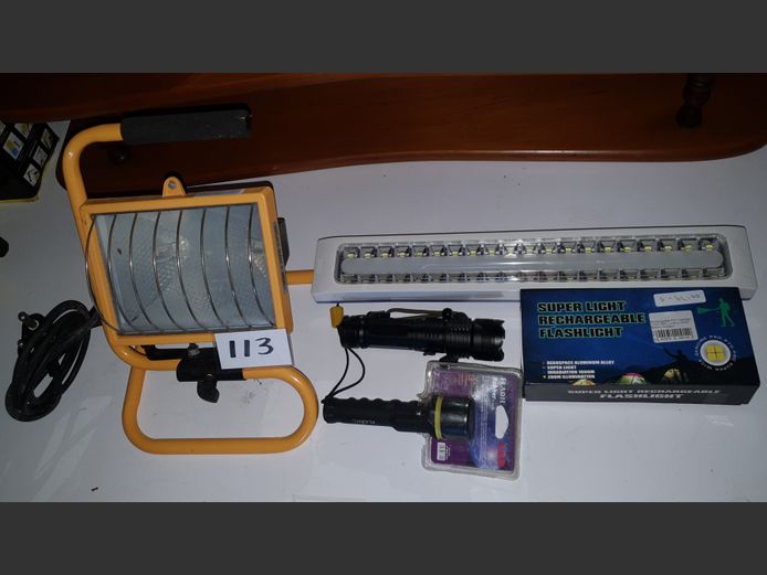 LOT: YELLOW FLOODLIGHT, FLASH LIGHTS, etc [Untested]