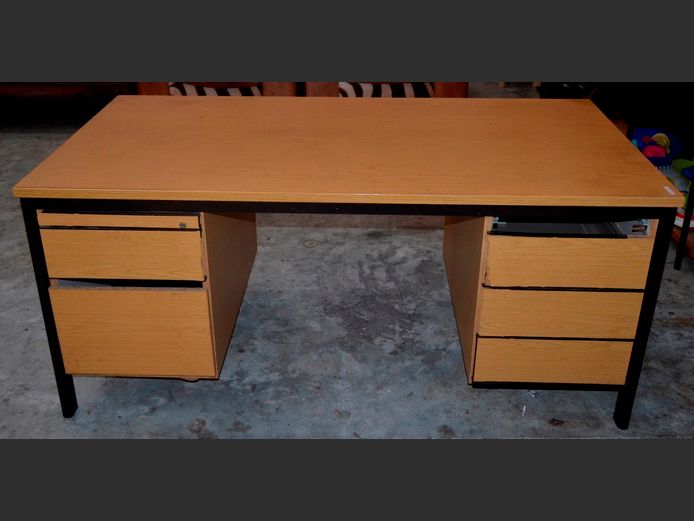 OAK FOIL & METAL 6-DRAWER DESK, 160 x 80 x 71cm [Needs attention]