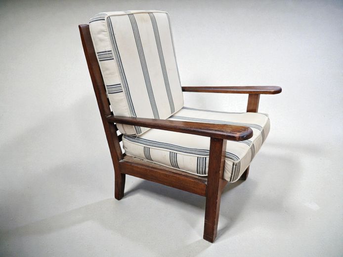 Mid-Century Solid Wood Armchair with Loose Cushions