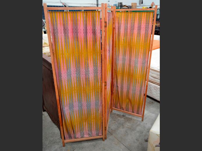 PINE & FABRIC 3-PART ROOM DIVIDER, 150 x 156cm