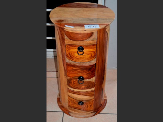 BLACKWOOD CYLINDRICAL 3-DRAWER PEDESTAL, 35cm Diameter x 63cm High