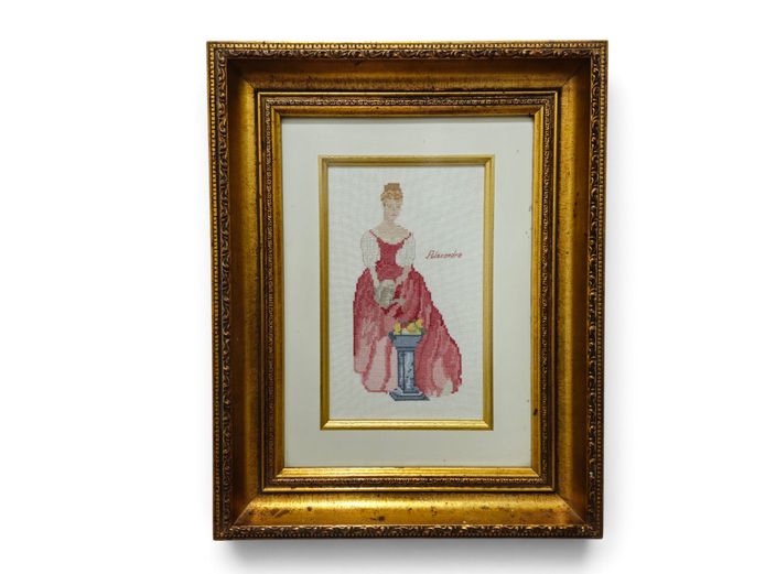 Framed Needlepoint Portrait of "Alexandra" in Giltwood Frame