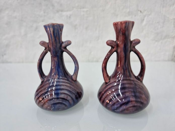 Pair of Vintage Miniature Ceramic Drip Glaze Bud Vases