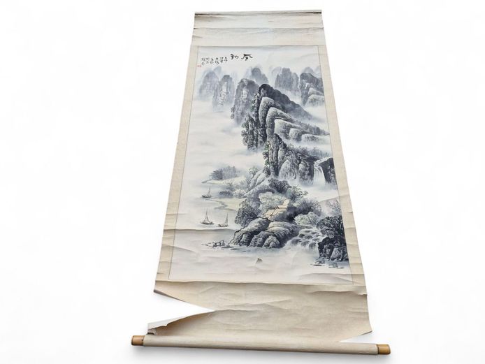 Vintage Chinese Silkscreen Scroll Lithograph