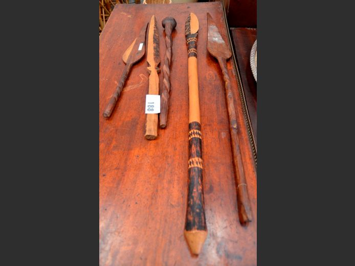COLLECTION CARVED SPEARS & A KNOBKIERIE