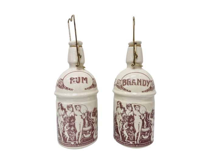 Pair of Vintage Ceramic Decanters – Rum & Brandy