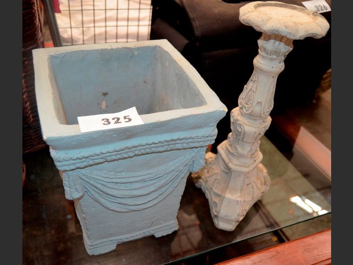 CONCRETE PLANTER & A CANDLE STAND