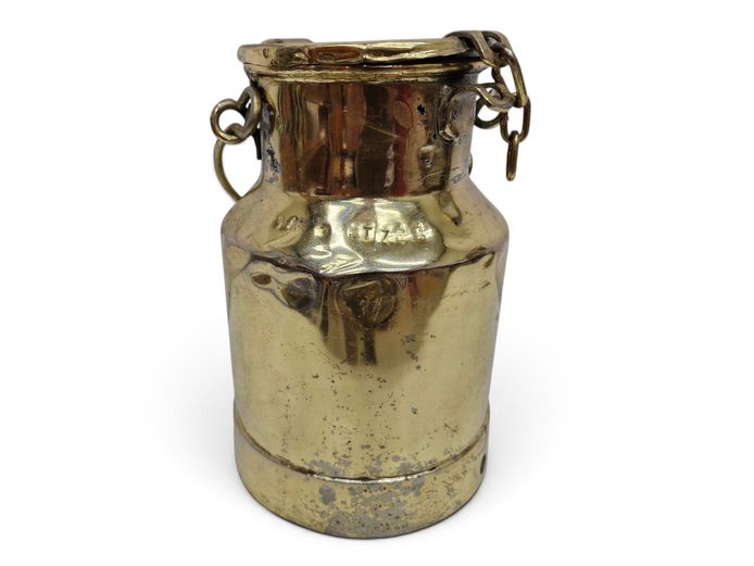 Vintage Stamped Brass-Coated Metal Milk Can