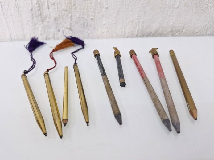 Selection of Antique Metal Dance Card Tassel Pencils and Slate Pencils with Decorative Finials