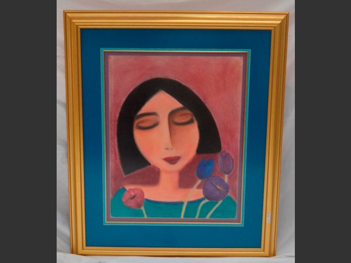 FRAMED PASTEL "PORTRAIT OF A LADY" SIGNED KNOLL, 63 x 49cm