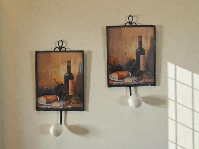Pair of Wall Hooks with Wine Still Life Prints