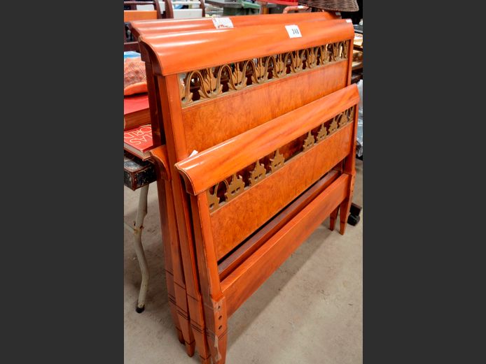 PAIR WALNUT & MAHOGANY SINGLE HEAD- & FOOTBOARDS [12,13]