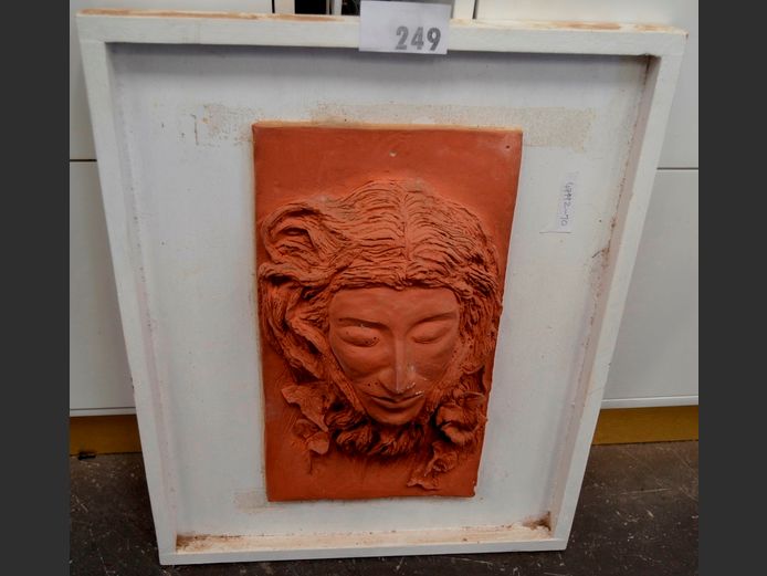 BOX FRAMED TERRACOTTA WALL ART "FACE", 42 x 24cm