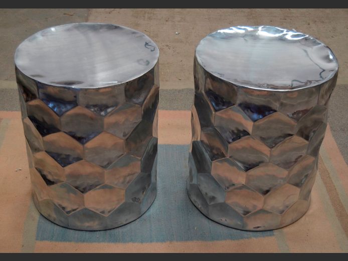 PAIR LAILA METAL SIDE TABLES, 40cm Diameter x 49cm High