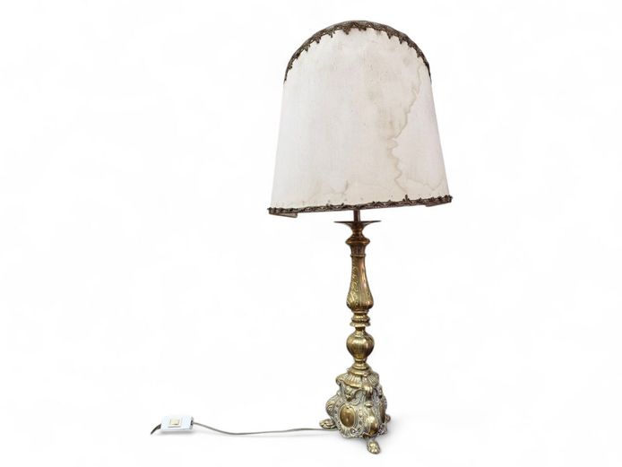 Victorian Ornate Heavy Brass Lamp with Half Moon Shade
