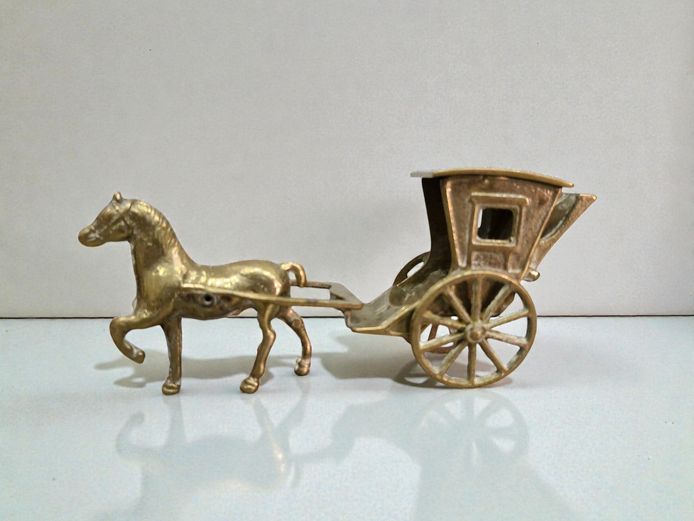 Vintage Brass Horse & Carriage Miniature Figurine