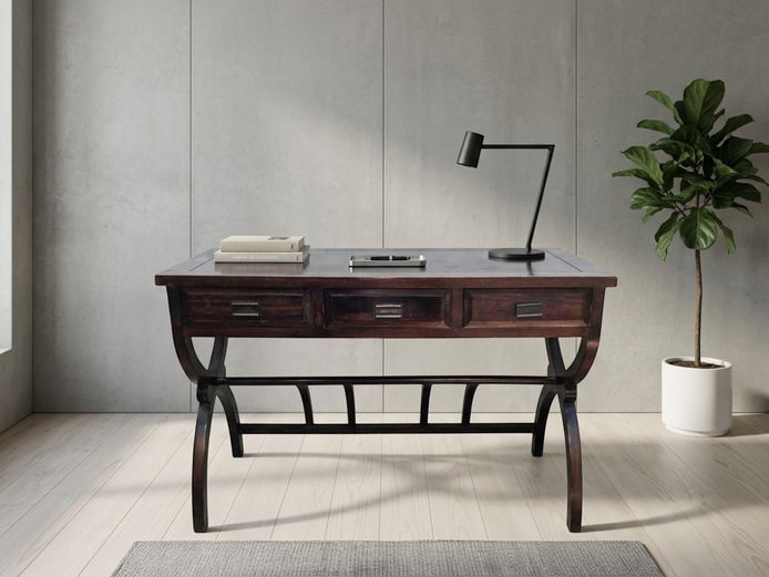 Vintage Wooden X-Frame Console Table with Drawers