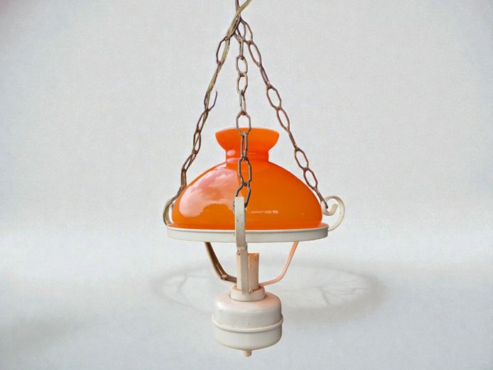 1970's Retro Ceiling Lamp with Orange Glass Shade