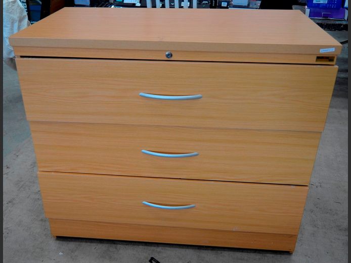 OAK FOIL 3-DRAWER LATERAL FILER, 113 x 60 x 98cm