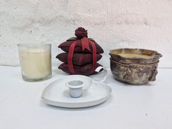 Assorted Candleholders, Candles, and Scented Sachet Lot