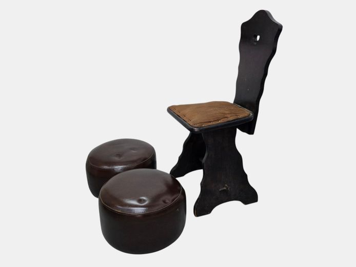 Set of 2 Brown Faux Leather Footstools
