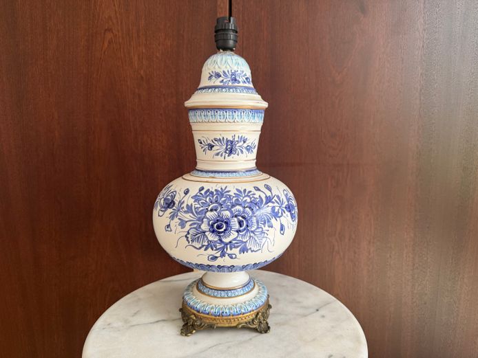 Floral Ceramic Lamp with Brass Base