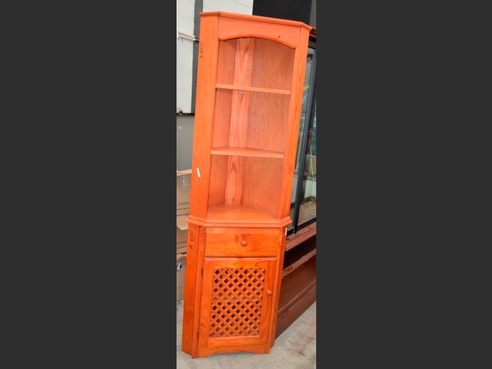 PINE SINGLE DOOR, SINGLE DRAWER CORNER CABINET, 60 x 35 x 186cm