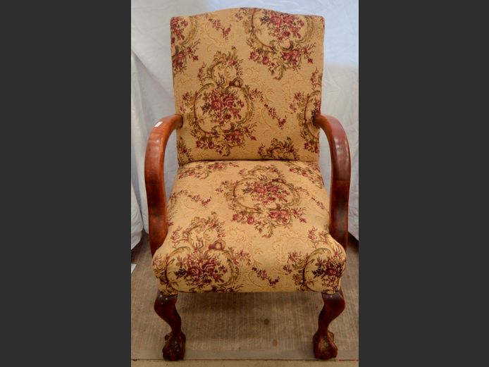 IMBUIA BALL & CLAW ARMCHAIR WITH FLORAL UPHOLSTERY