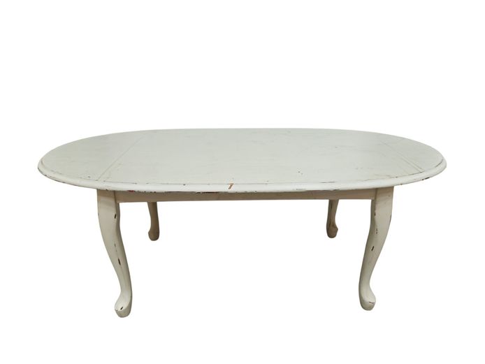 French Country Chic Distressed Oval Coffee Table with Cabriole Legs