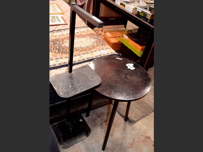 BLACK DRAPE TABLE & A BLACK METAL STAND