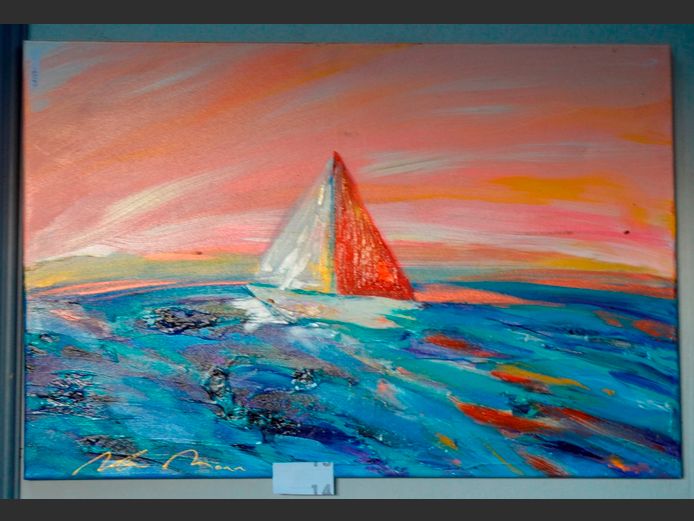 UNFRAMED OIL ON CANVAS "YACHT AT SEA" SIGNED ROBIN MANN, 76 x 51cm