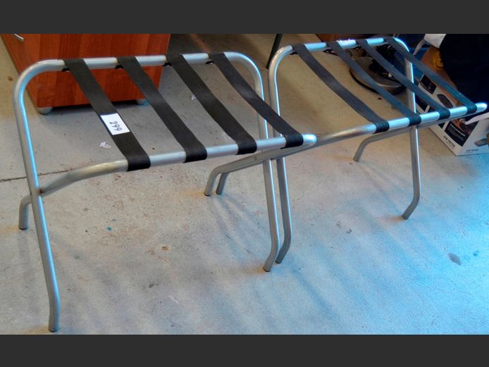 PAIR ALUMINIUM FOLDING LUGGAGE STANDS, 65 x 40 x 55cm