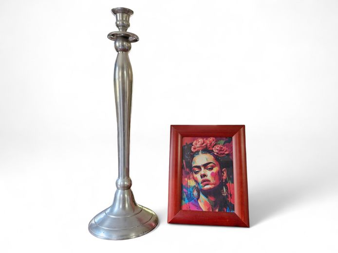 Tall Candlestick & Frida Kahlo Framed Picture