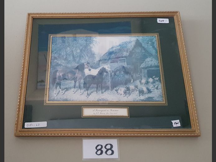 GILT FRAMED PRINT "A FARMYARD IN SUMMER"