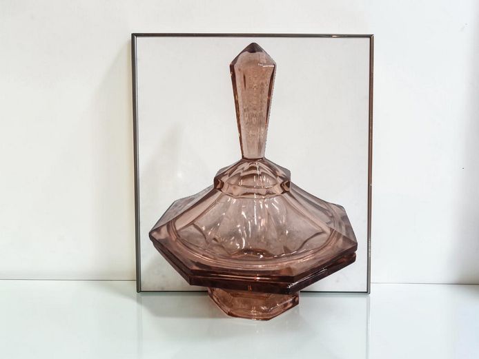Vintage Art Deco Rosaline Pink Glass Pedestal Bonbon Dish