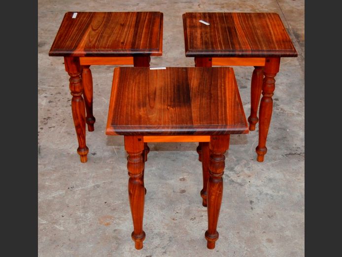 SET OF 3 BLACKWOOD SQUARE SIDE TABLES, 35 x 35 x 46cm