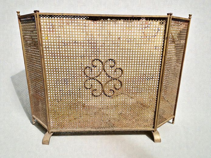 Vintage Three-Panel Metal Fireplace Screen