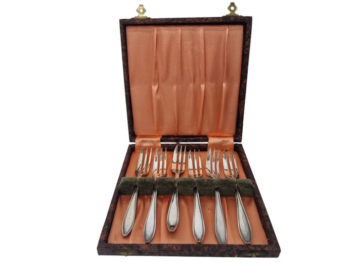 Boxed Vintage Silver-Plated Pastry Forks - Set of 6
