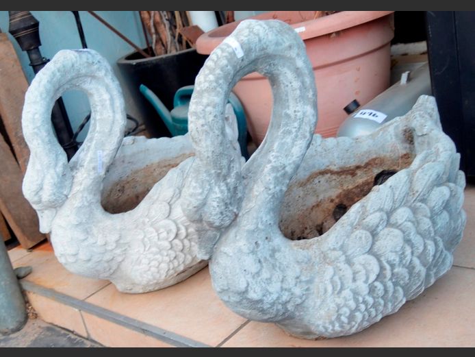 PAIR CONCRETE SWAN PLANTERS, 68 x 38 x 56cm