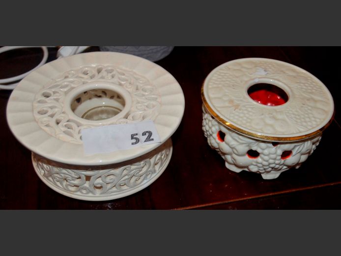 LOT OF 2: PIERCED CERAMIC TEALIGHT CANDLE HOLDERS, 18cm Diameter x 7cm High & 14cm Diameter x 7cm High