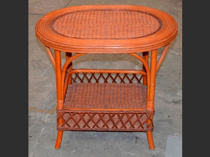 CANE & WICKER SIDE TABLE WITH BOTTOM SHELF, 67 x 52 x 59cm