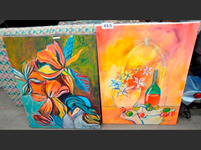 LOT OF 2: UNFRAMED OILS ON CANVAS "FLOWERS" SIGNED M. DIGBY, 84 x 59cm & 80 x 60cm