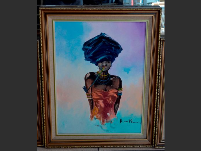 HELENA MOMMEN GILT FRAMED OIL ON BOARD "PORTRAIT OF AN AFRICAN LADY", 59 x 44cm