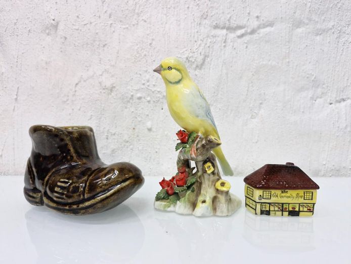 Ceramic Pottery Lot - Royal Adderley Bird, Artone Cottage, Miniature Shoe