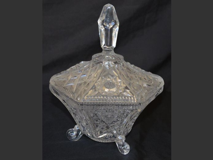 CUT GLASS BON BON DISH WITH LID, 16cm Diameter x 23cm High