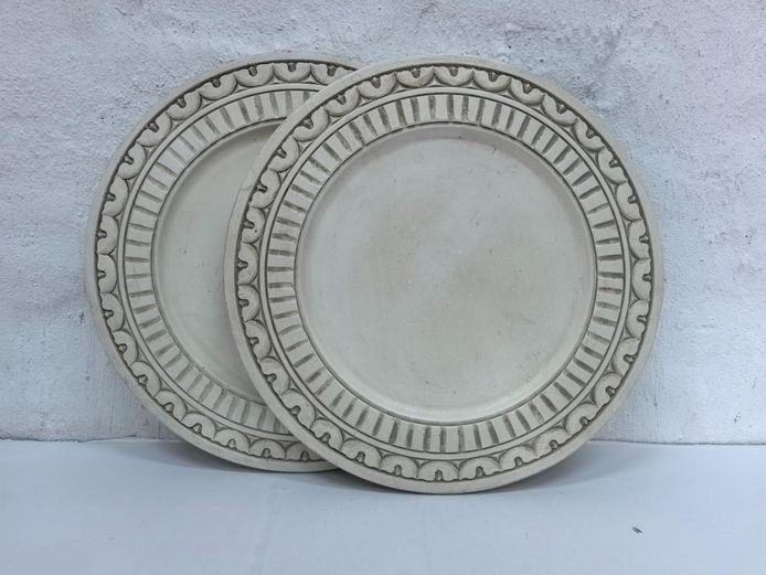 Pair of Large Off-White Lightweight Wooden Decorative Charger Plates