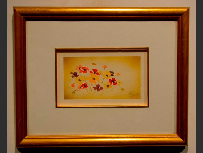 GILT FRAMED WATERCOLOUR "FLOWERS", SIGNED WRIGHT, 17.9 x 10cm