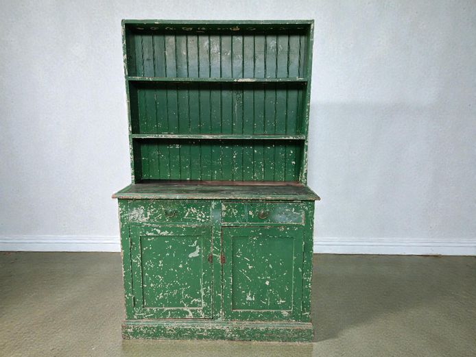 Vintage Green Painted Oregon Wood Cabinet