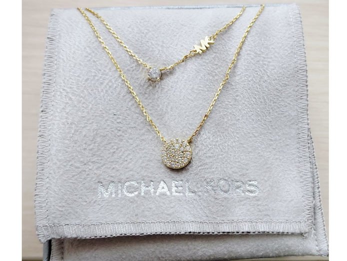 MICHAEL KORS 14K GOLD-PLATED STERLING SILVER DOUBLE LAYERED PAC DISK NECKLACE